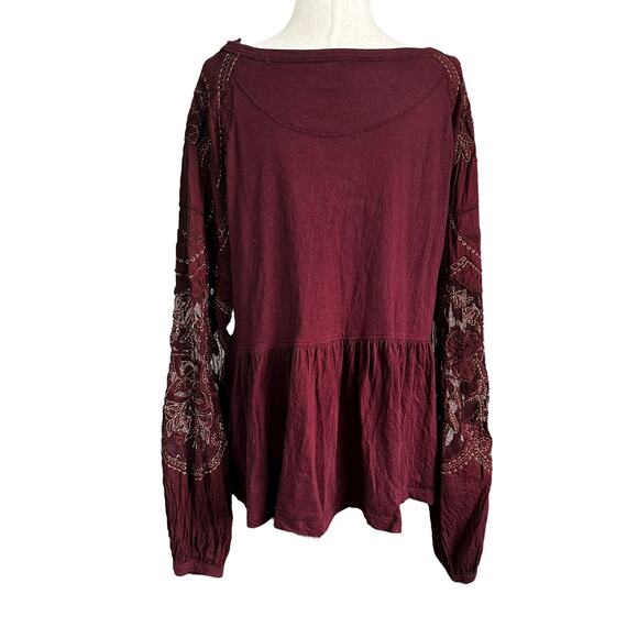 Free People Maroon Metallic Peplum Blouse Women's Top Size Small | 31-34-3 - Picture 2 of 6